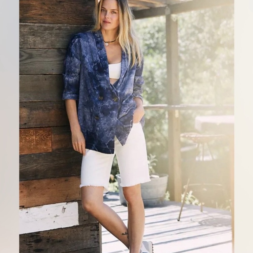 Anthropologie Amadi Hilde Shine Oversize Lightweight Tie Dye Linen Blazer
